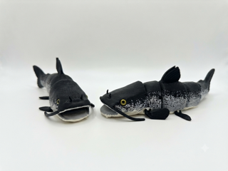Articulated Catfish Figurine – 7" 3D-Printed Collectible with Glass Eyes