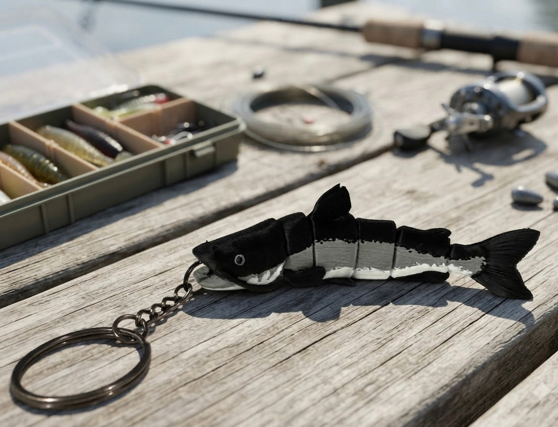 Articulated Catfish Keychain | 4.5" 3D-Printed Fishing Gift