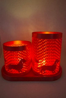 Dachshund Cup Holder & Tray Set with Tea Light – Gold Color-Shifting Finish