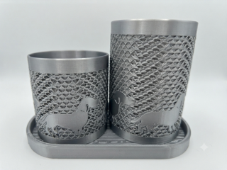 Dachshund Cup Holder & Tray Set with Tea Light – Gold Color-Shifting Finish