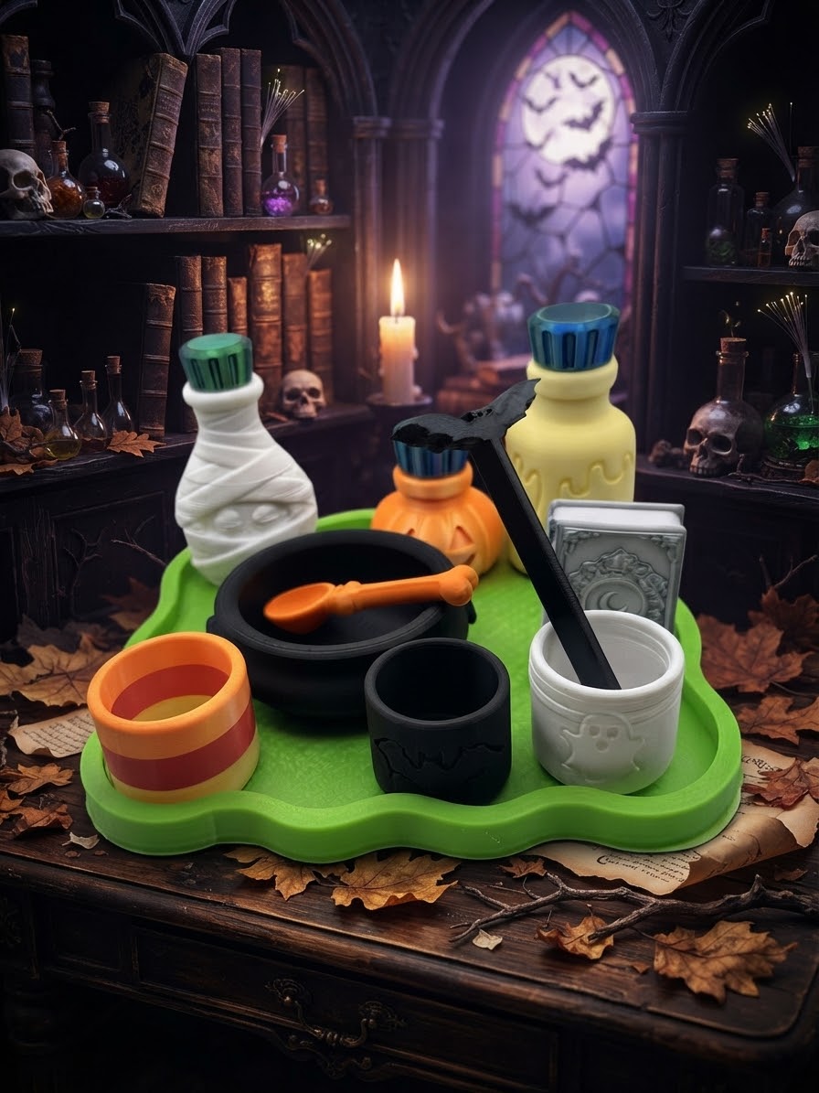 Halloween Potion Lab Kit for Kids - Sensory Pretend Play Set with Bat Wand & Spell Book