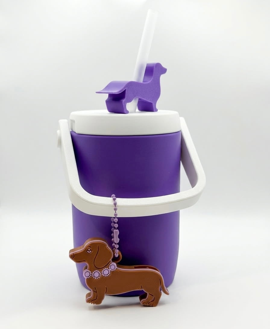 Dachshund Can Koozie Set – 12 oz with Straw, Topper & Keychain
