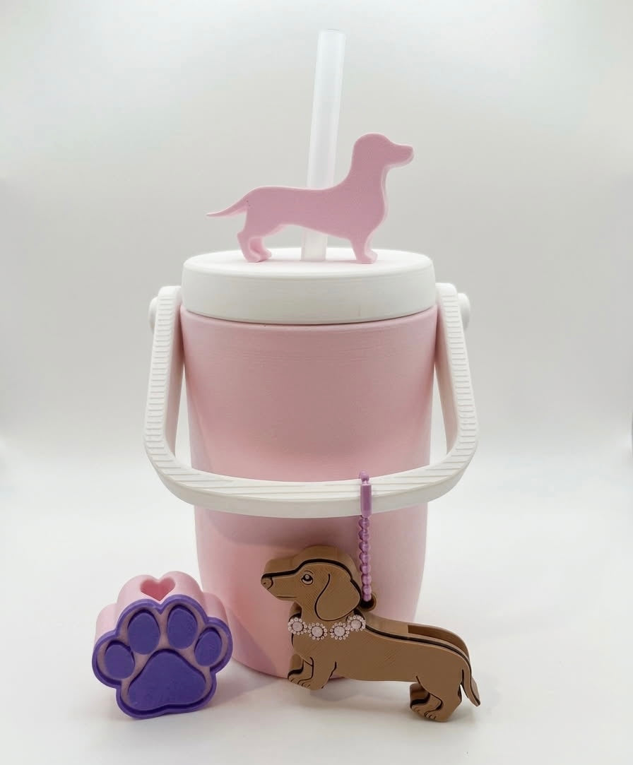 Dachshund Can Koozie Set – 12 oz with Straw, Topper & Keychain
